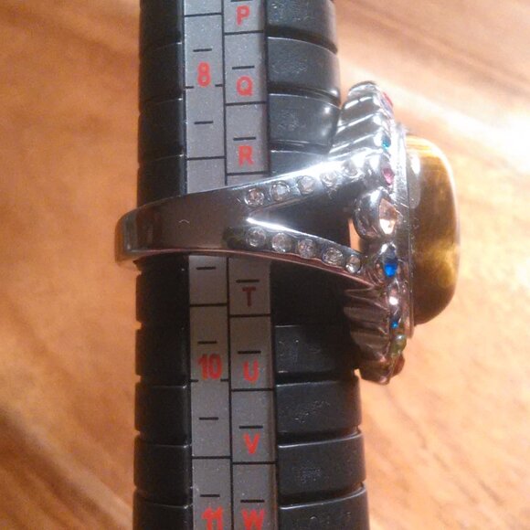 Tiger's Eye and Austrian Crystal Stainless Steel Ring (Size 9) - Picture 4 of 16